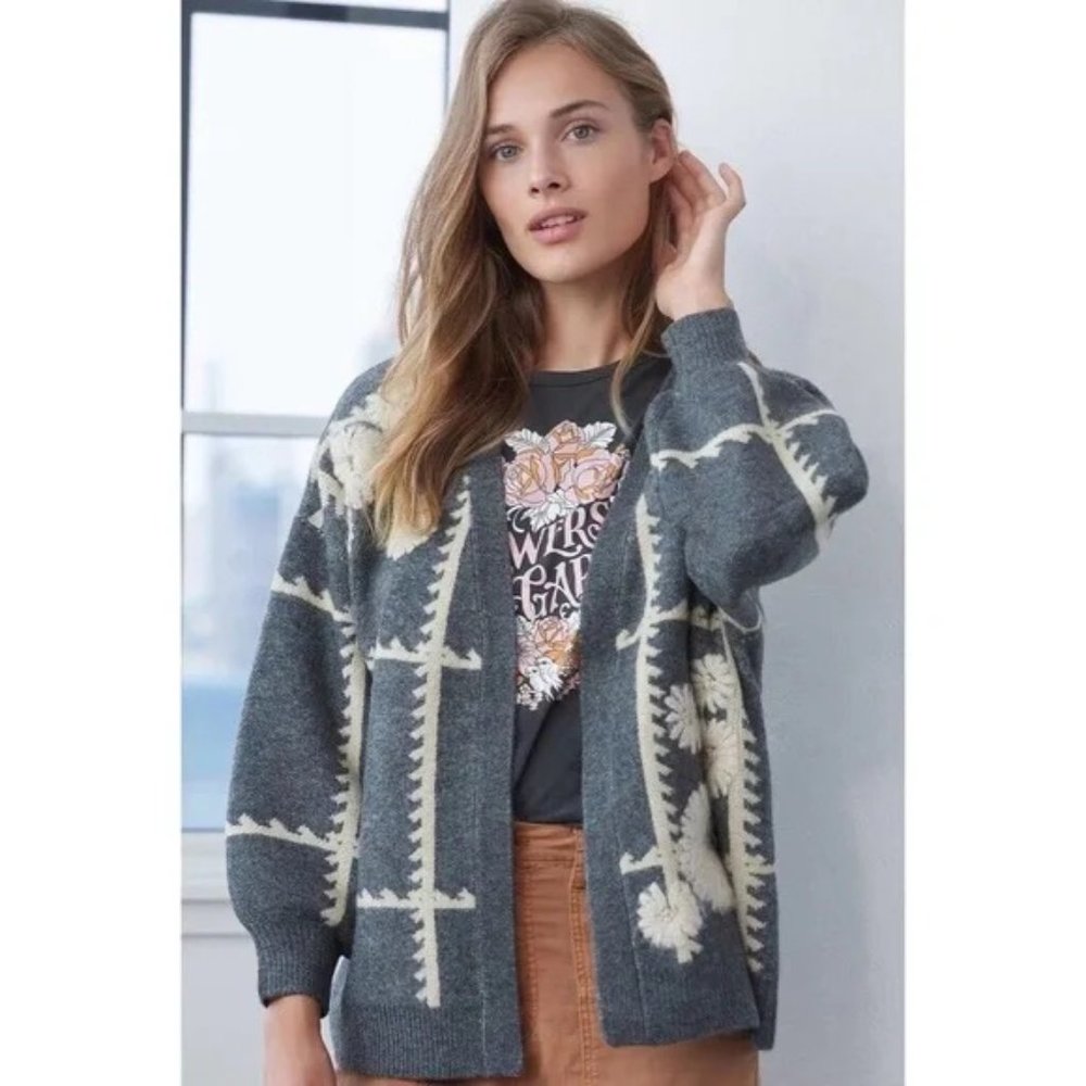 Anthropologie Catherine Floral Shine Cardigan O/S